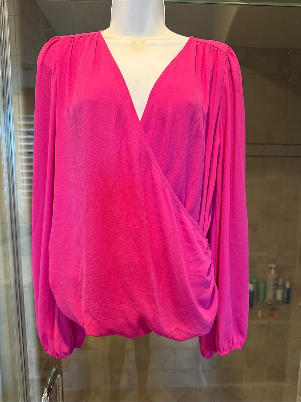 Bellatrix Hot Pink Wrap-Style Long Sleeve Top